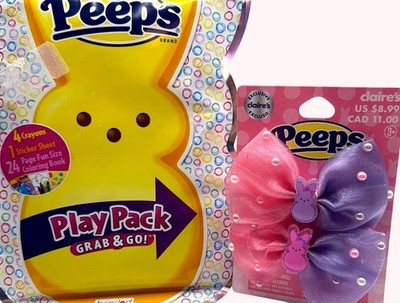 Peeps Coloring/ Sticker Book + Claires Peeps Bunny Hair Barettes Easter Gift Set