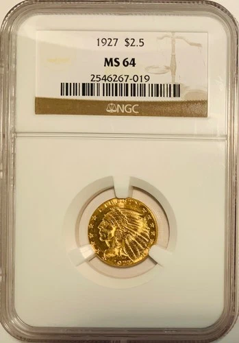 1927 $2.5 Gold Indian Head Quarter Eagle NGC MS64 Blazing Luster