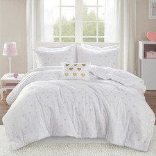 Mi Zone Twin Comforter Set, 3 Piece Metallic Hearts Bedroom Set for Girls,