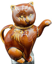 Vintage Brown Kitty Tea Pot, Raised Paw, Tail...