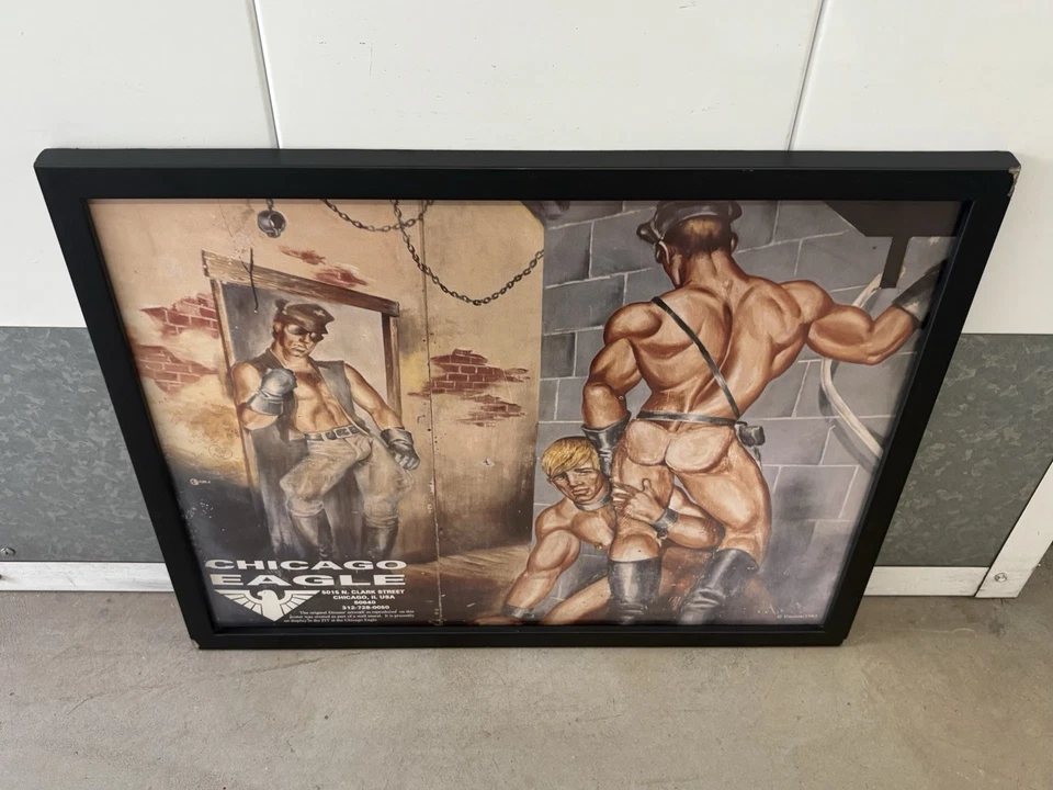 🔥 Póster RARO Vintage 1983 Gay LEATHER BOY Hombres Chicago Eagle Bar Club, ETIENNE Foto 4 de 4