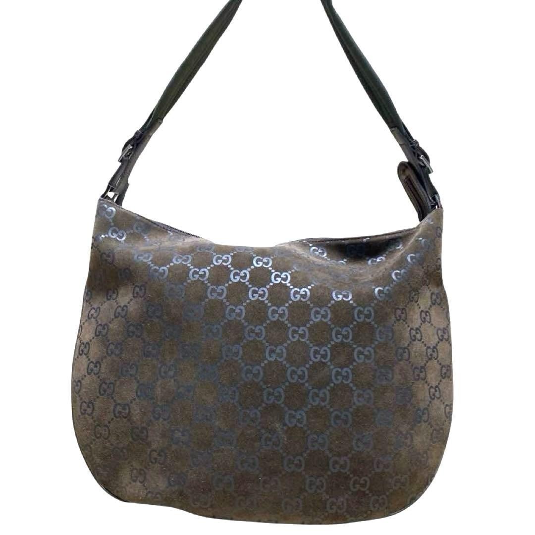 Gucci Black Suede One Shoulder Bag 11.9x14.6in Pre-Owned