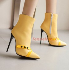Ankle Boots Stiletto Heel Pointy Toe Casual Womens Side Zip Shoes Oversize Hot