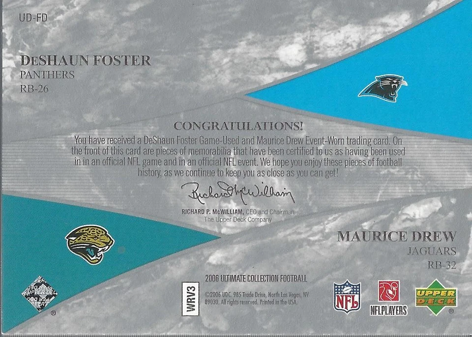 2006 Ultimate Collection Dual Patch DeShaun Foster Maurice Drew Patch/50 FB - Image 2 of 2