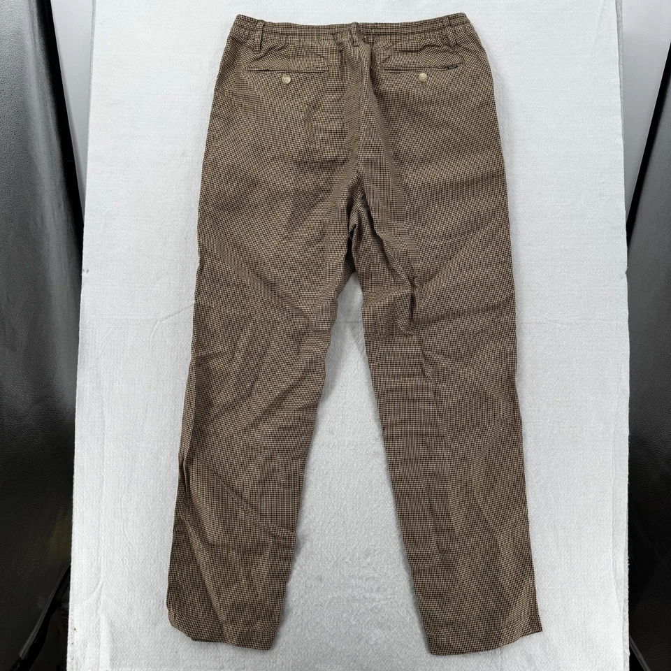 Pantalones Polo Ralph Lauren Para Hombre Grandes Marrón Pata de Gallo A Medida Calce Ajustado Lino Foto 2 de 4