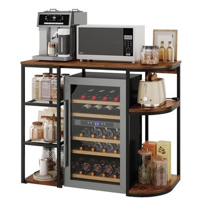 46.9in Mini Fridge Shelf with Storage, 6-Tier Microwave Stand & Coffee Bar Or...