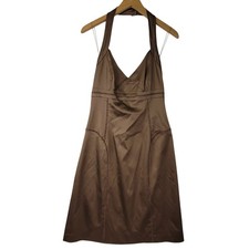 NWT Adrianna Papell Brown Satin A-Line Cocktail Party Halter Dress VTG Size 6