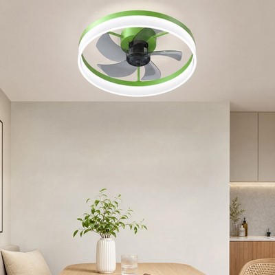 20'' Modern Ceiling Fan with LED Light Green Remote APP Control Flush Mount Kit