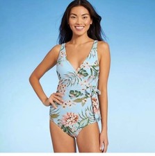 NWT Women's Kona Sol Wrap Front Full Coverage One Piece Swimsuit, L 12-14 