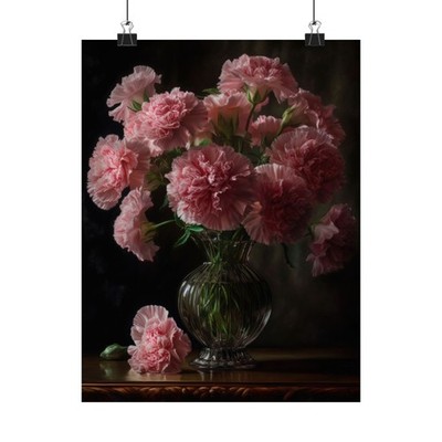 Pink Carnations Flower Art Print Poster, Flower Painting, Flower Décor