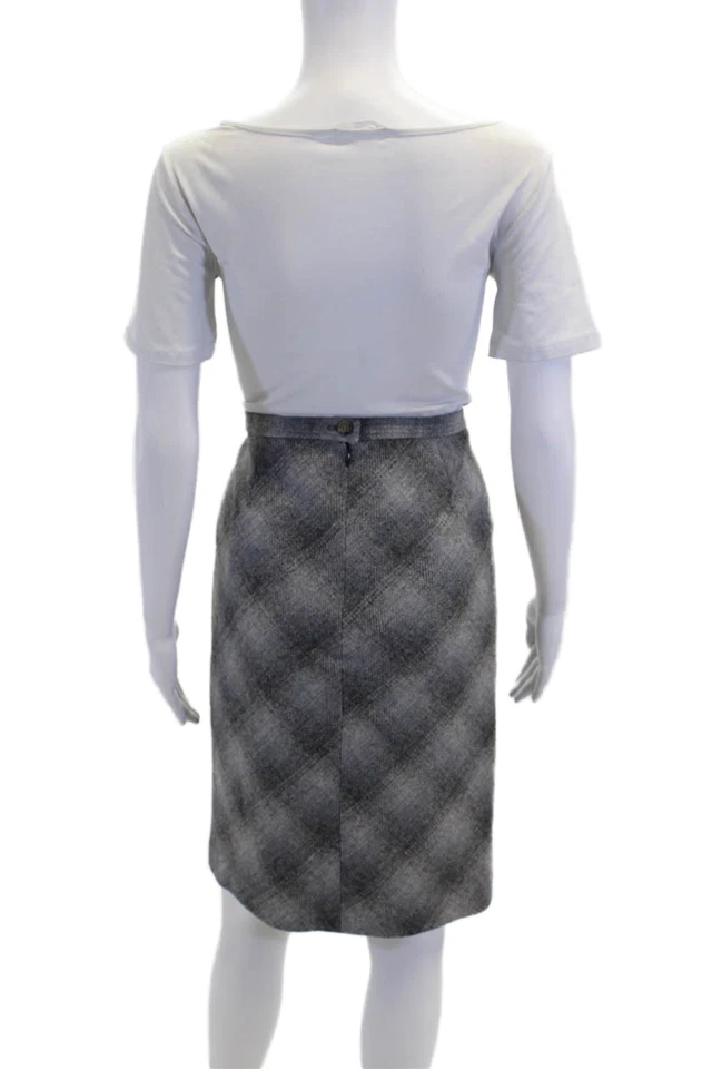 KORS Michael Kors Womens Back Zip Knee Length Plaid Pencil Skirt Gray Size 4 - Image 3 of 4