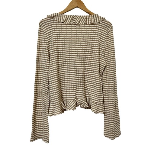 Anthropologie Pilcro Ruffled Stripe Button Cardigan Size XL Cottagecore Feminine - Picture 2 of 6