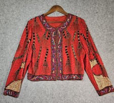 Women's Vintage Red Beaded Sequin Embroidered Jacket, 1980s Laurence Kazar M
