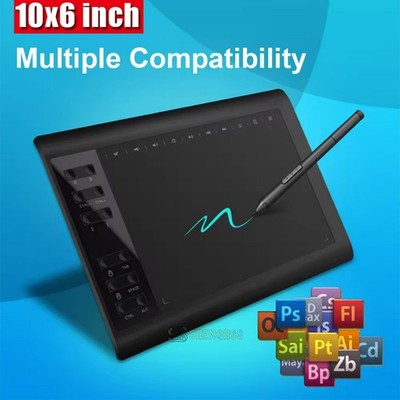 Digital Graphics Drawing Tablet 10x6'' Screen Battery-free pen 12 Shortkey NEW