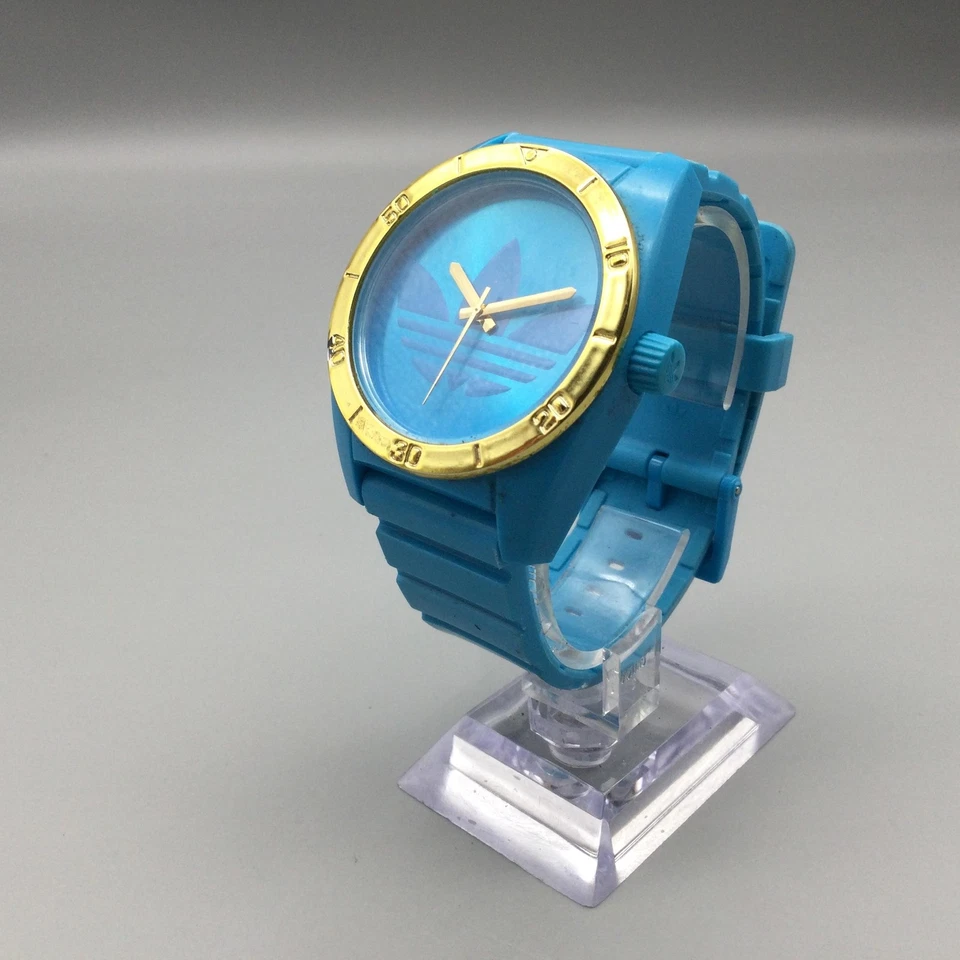 Adidas Originals Watch Mens 41mm Blue Gold Tone Bezel Trefoil Logo New Battery - Image 4 of 4