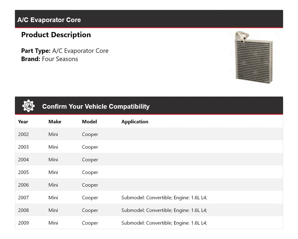 For 2002-2009 Mini Cooper A/C Evaporator Core 4 Seasons 2003 2004 2005 2006 2007 - Image 2 of 4