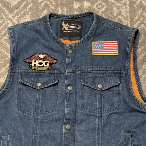 Xelement Motorcycle Vest Mens M Blue Denim Snap Moose Riders Biker Distressed - Picture 2 of 18