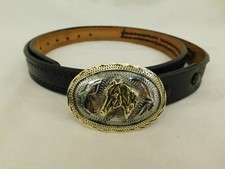 ALPACA SILVER HORSE HEAD BELT BUCKLE LEATHER BELT MEXICO SIZE 38