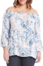 Karen Kane Plus Off Shoulder peasant ruffle Rayon blouse tunic top 1X $114