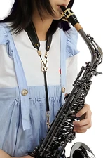 Saxophone Sax Black Neck Strap for Baritone Alto Tenor Soprano Sax,Super Fiber,M