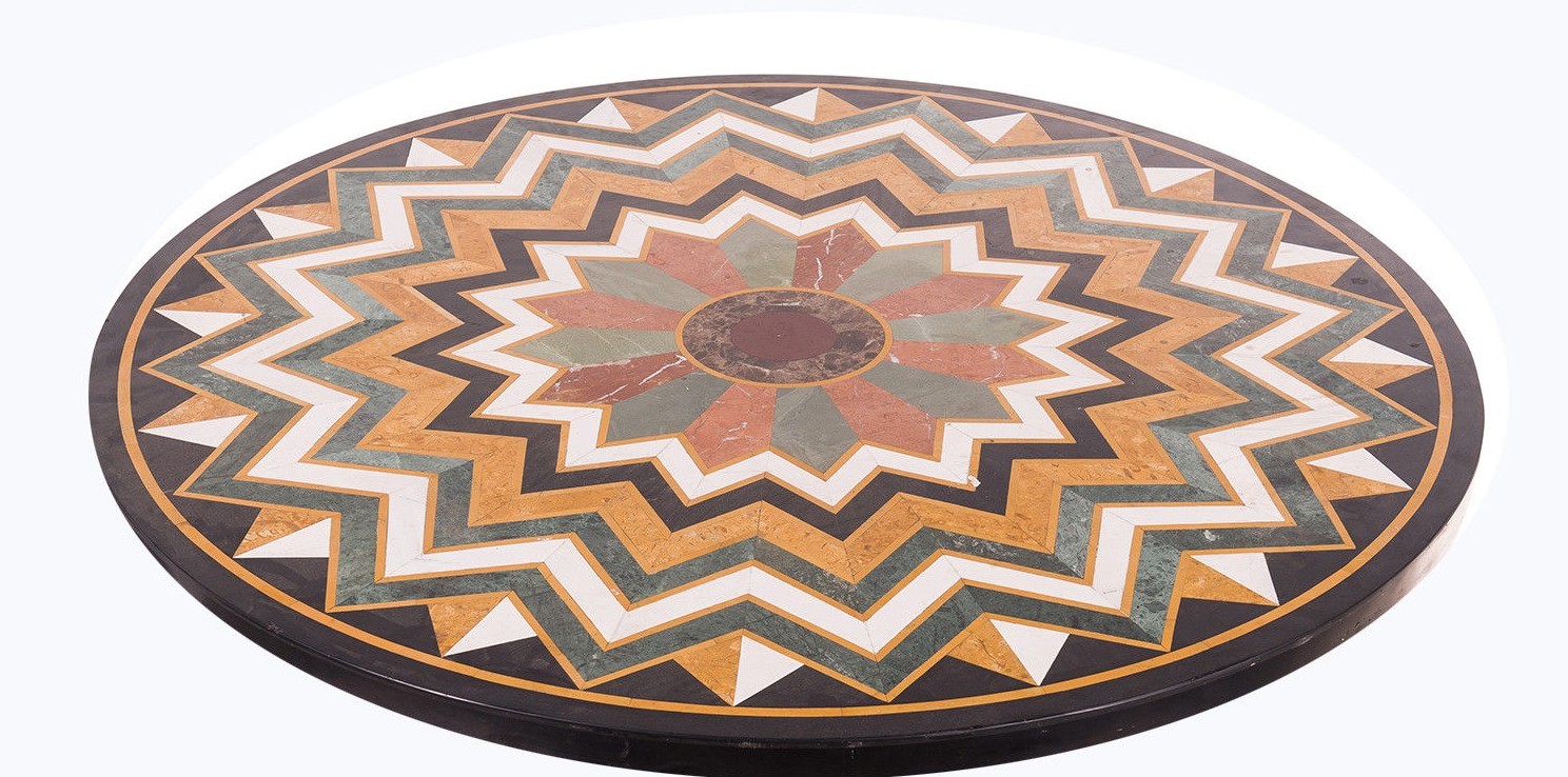 36-inch black coffee marble table top with precious stone inlay handmade art