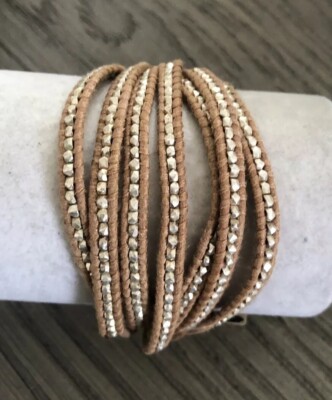 NWT Chan Luu Silver Nugget Multi Strand Single Wrap Beige