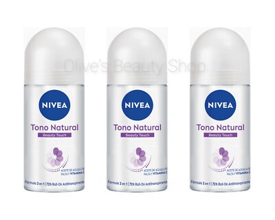 3 Pk Nivea Tono Natural Roll On Antiperspirant Beauty Touch 48H 50ml