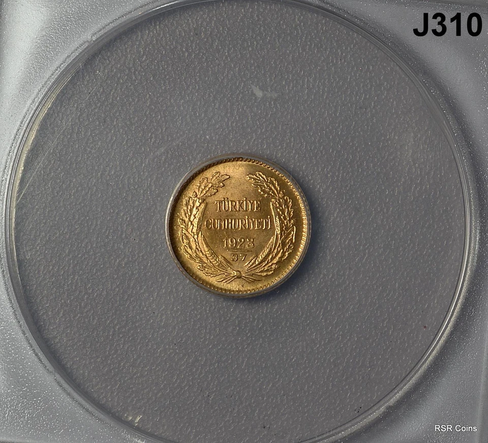 TURQUÍA 1923 25K AÑO 37 (AD 1960) CERTIFICADO ANACS MS63 #J310 Foto 3 de 3