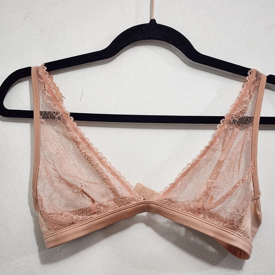 Bralette Triángulo Rosa Calvin Klein Encaje Floral Transparente Ligeramente Sin Forro Talla L Foto 2 de 4