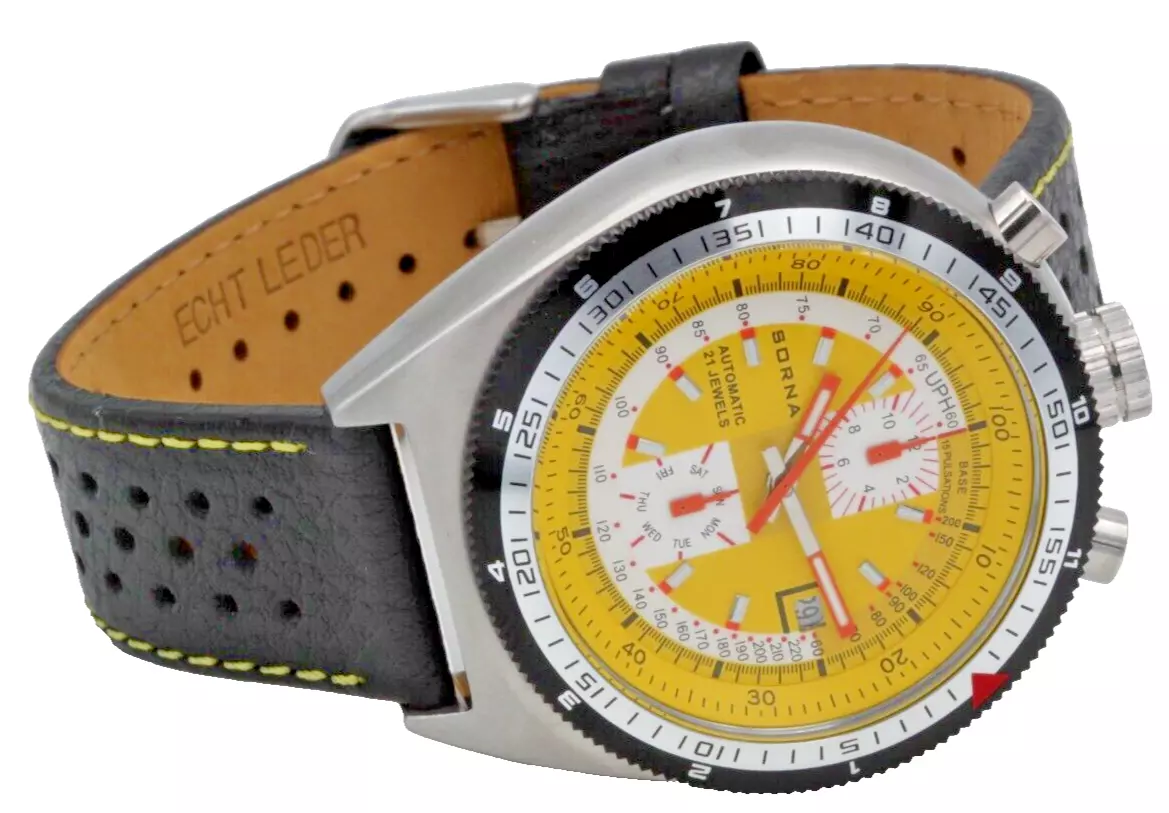 Bullhead Watch Automatic Retro Style Sorna Yellow Men s 21 Jewellery 48 MM