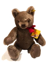 1980 STEIFF AUSTRIA 0202/36 JOINTED BROWN TEDDY BEAR-EAR BUTTON-RIBBON-TAGS- 13”