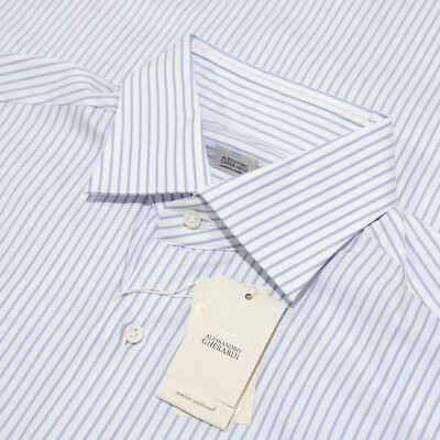 Alessandro Gherardi NWT Cotton Dress/Casual Shirt Size 16/41 US In Blue Striped