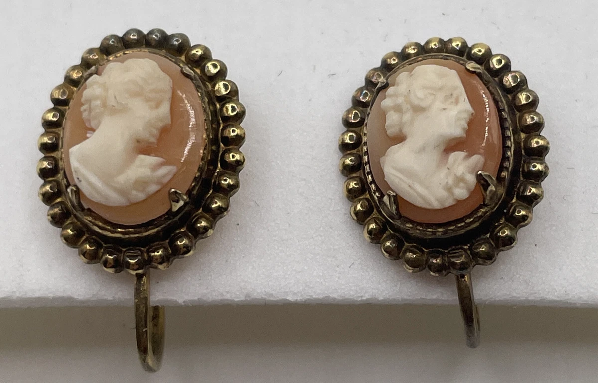 Vintage 1 20 12K Gold Filled Carved Shell Cameo Screw Back
