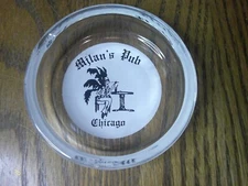 rare Milan's Pub Chicago glass ashtray lady in feather dance costume        Z150