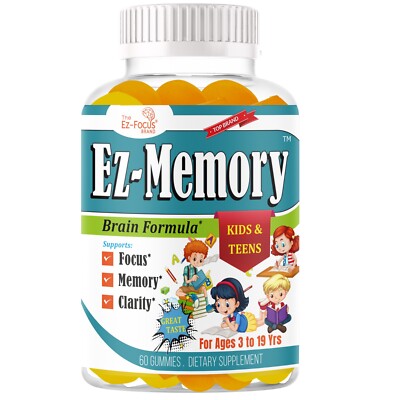 Brain Booster Focus Gummies for Kids Teens, Omega369 DHA Memory Focus Supplement