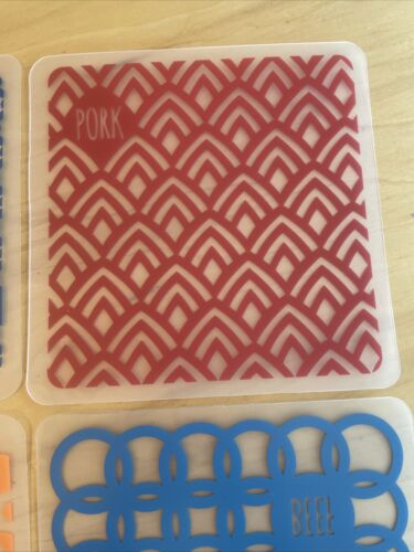 4 Thick Plastic Flexible Cutting Mats Labeled Poultry, Beef, Seafood, Pork - Picture 4 of 7