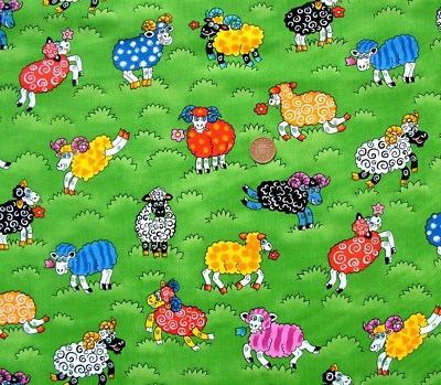 Baby Talk Cartoon Animals Sheep Pig Cow Cat 100/% Cotton Fabric