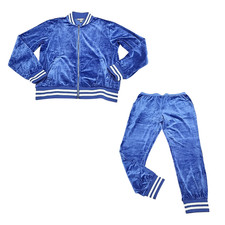Womens Tracksuit Set L Blue Velour Zip Jacket Jogger Lounge Outfit Athleisure