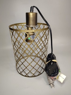 Quatrefoil Openwork Geometric Drum Pendant Light Brushed Gold Arabesque Caged