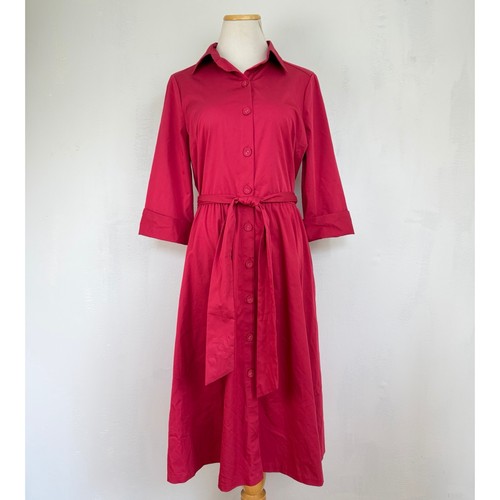 Lands' End Women's Shirt Dress Size 10 Pink Button Front Belted Cotton Midi NWT