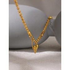 14k Heart Charm Pendant Link Chain Necklace For Women Yellow Gold Plated Silver