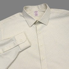 Brooks Brothers Mens 18 34/35 Yellow Blue Check Non Iron Stretch Dress Shirt