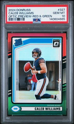 2024 Donruss Optic Rated Rookie Caleb Williams #327 Red & Green Preview PSA 10