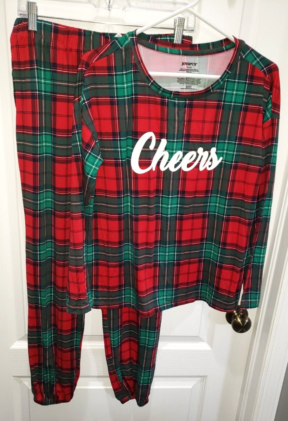 Women's Red Green Plaid Christmas Winter Pajamas 2-Piece Set Soft Small 4/6 Cheers