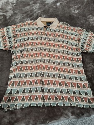 Vintage 90s Greg Norman Abstract Geometric Triangle Golf Polo - XL 