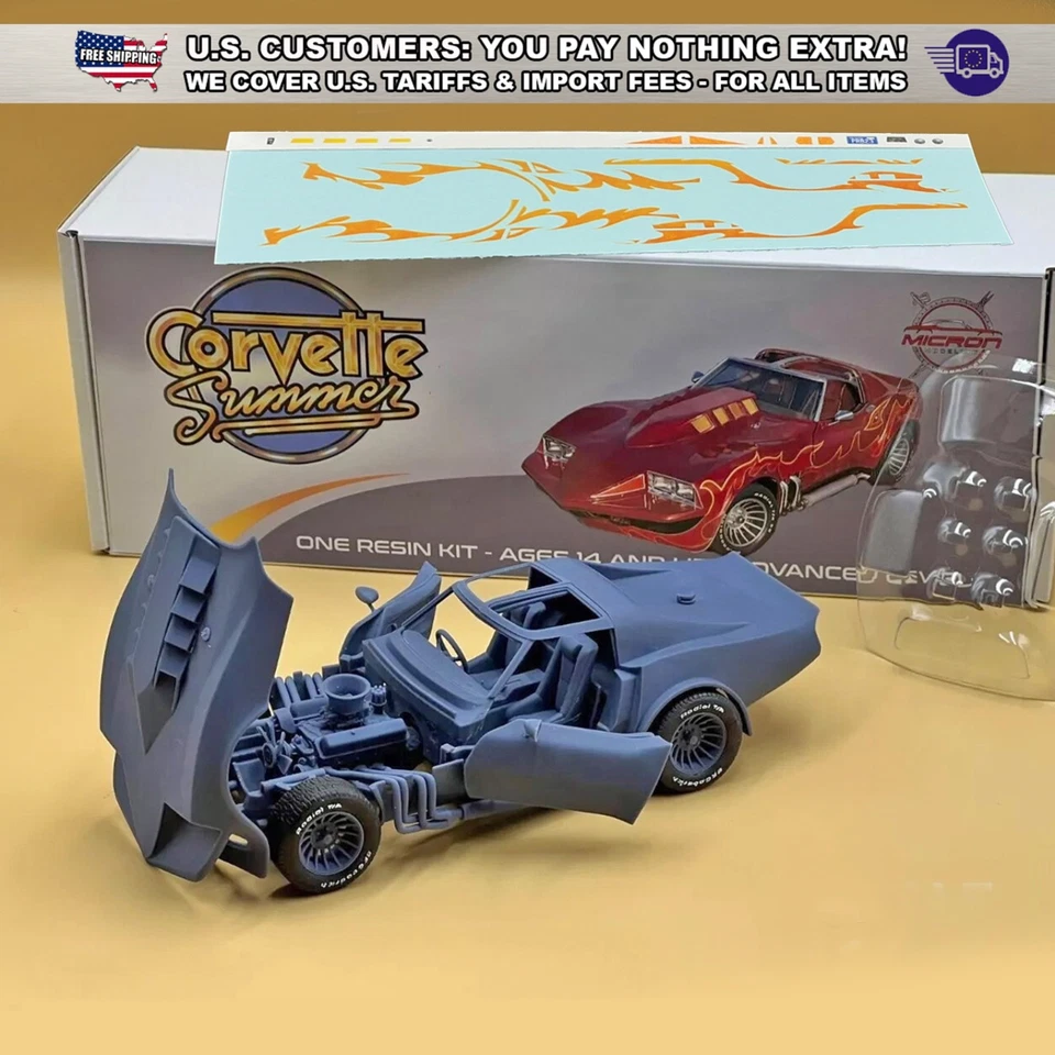 1:25 Corvette Sommer Resin Modellbausatz mit Decals, Gummireifen und Klarsichtteilen