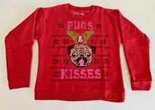 New kid's Unisex Christmas Sweatshirt Pugs Kisses - Red Size M 7-8
