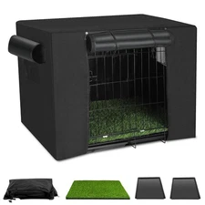 Dog Crates Kit with Artificial Grass and Dog Crates Cover, 27 Inch Double Doo...