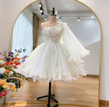 Romantic Beading Short Wedding Dresses One Shoulder Above Knee Bridal Gowns