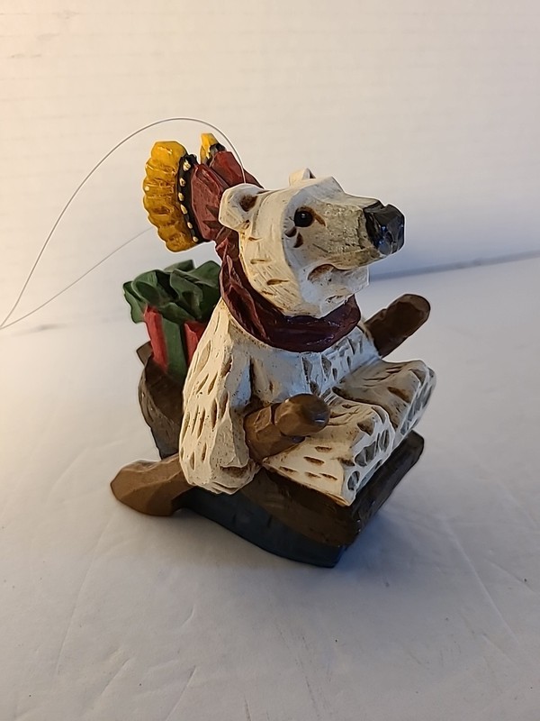 David Frykman Ornament Signed Santa Bear In Boat/Oars/Wings/Presant